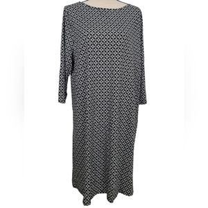 J. JILL Wearever Long Black Green Geometric 3/4 Sleeve Dress XL